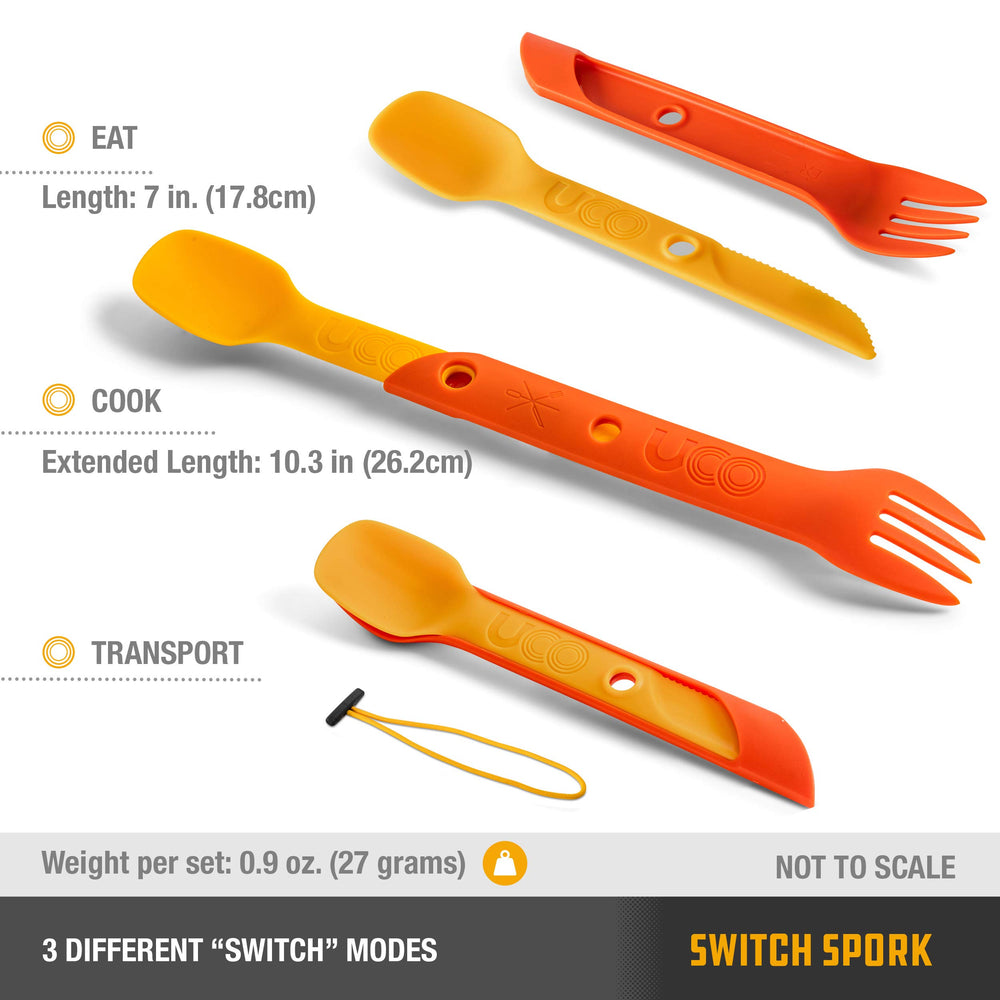 Nestable Switch Sporks save space in camp kits and packs.