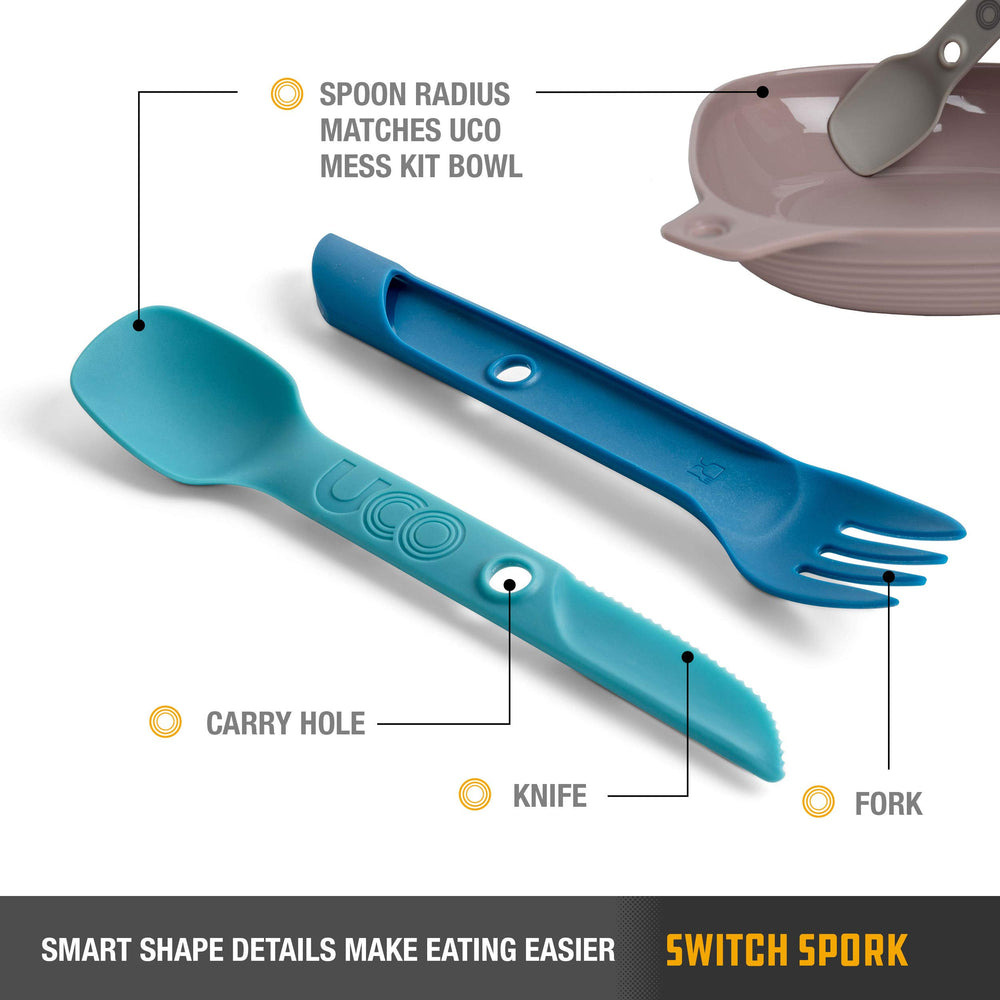 UCO Switch Spork pack-attachment holes enable secure gear attachment.
