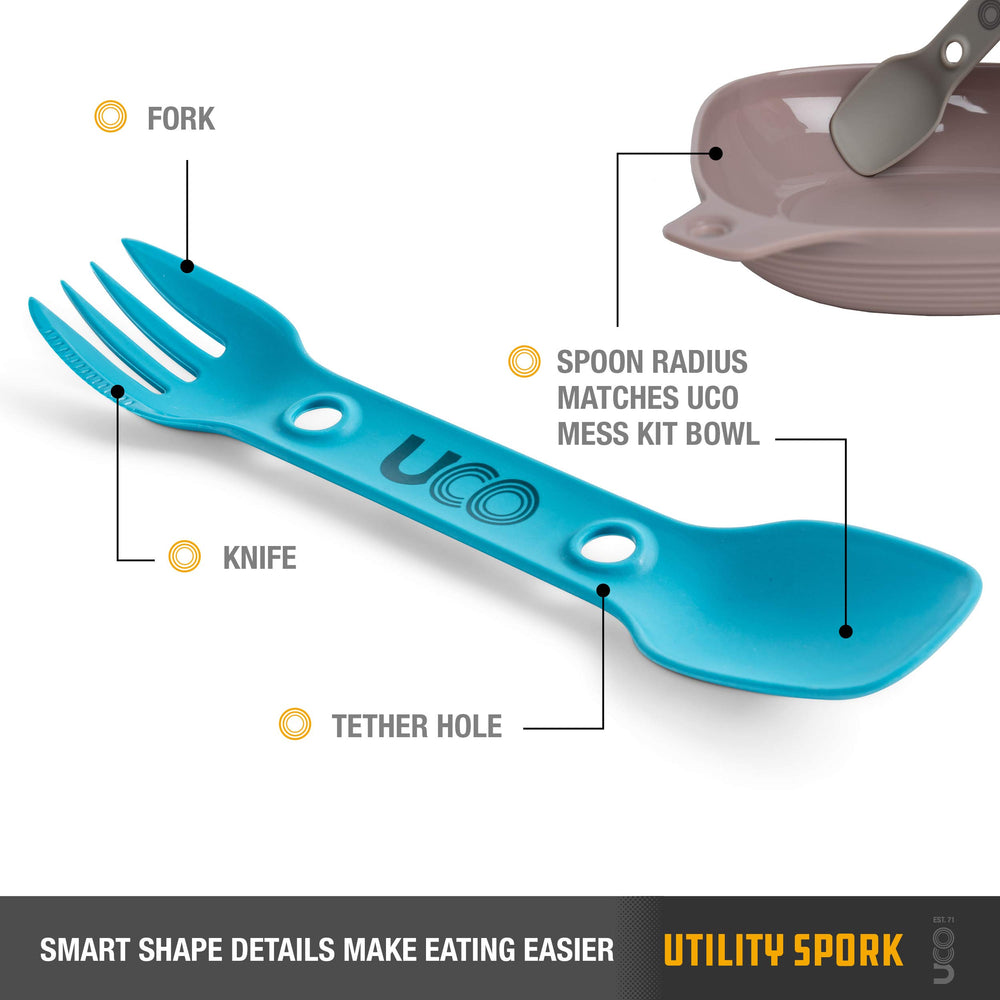 UCO ergonomic spork design for comfortable eating on trails.