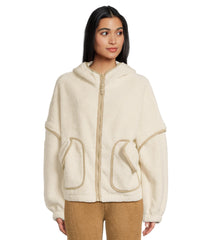 UGG Mariella Uggfluff zip hoodie coat front view in cream for chilly commutes