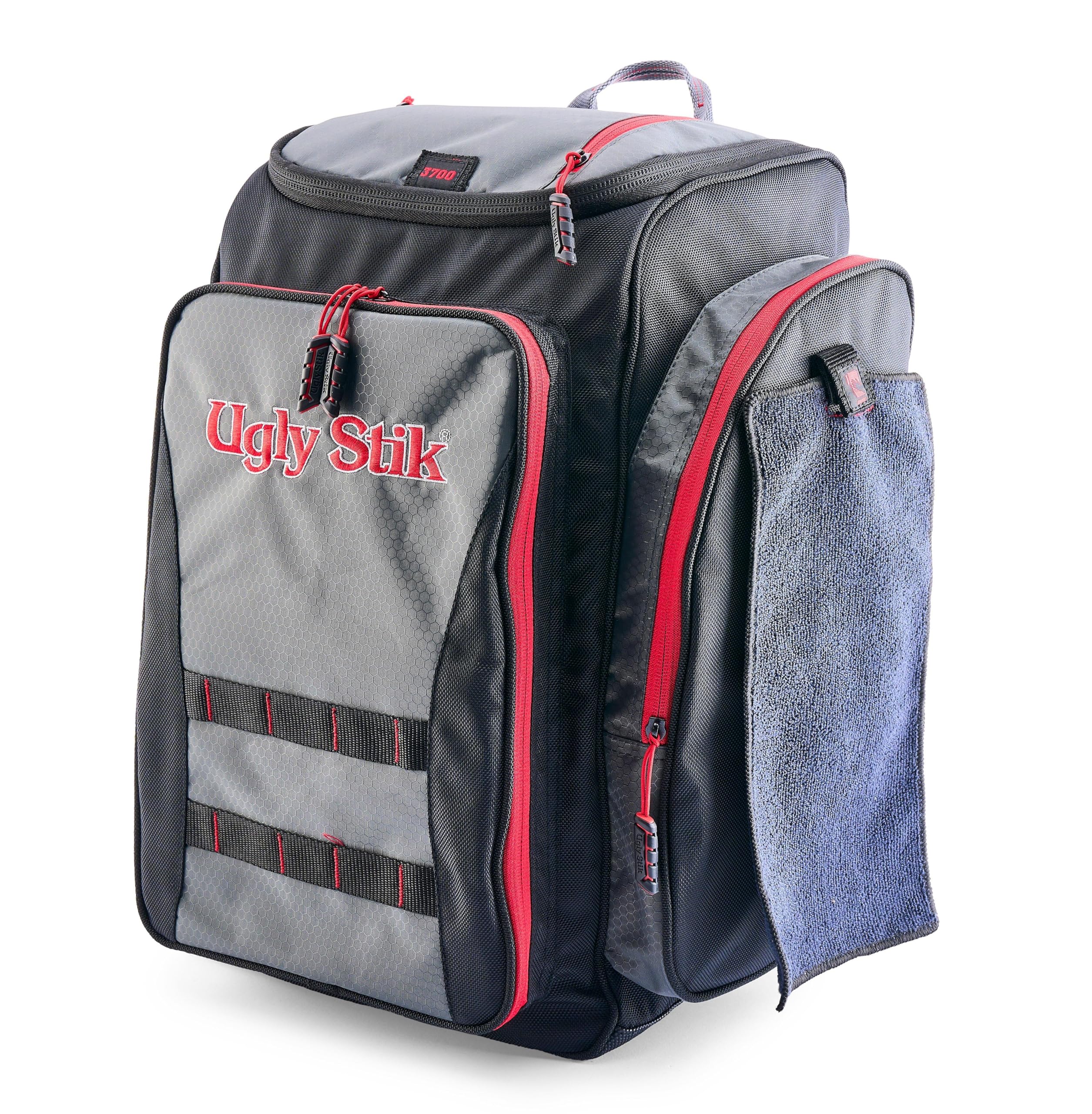 Ugly Stik Deluxe 3700 Backpack front view highlights durable construction for all-day fishing trips.