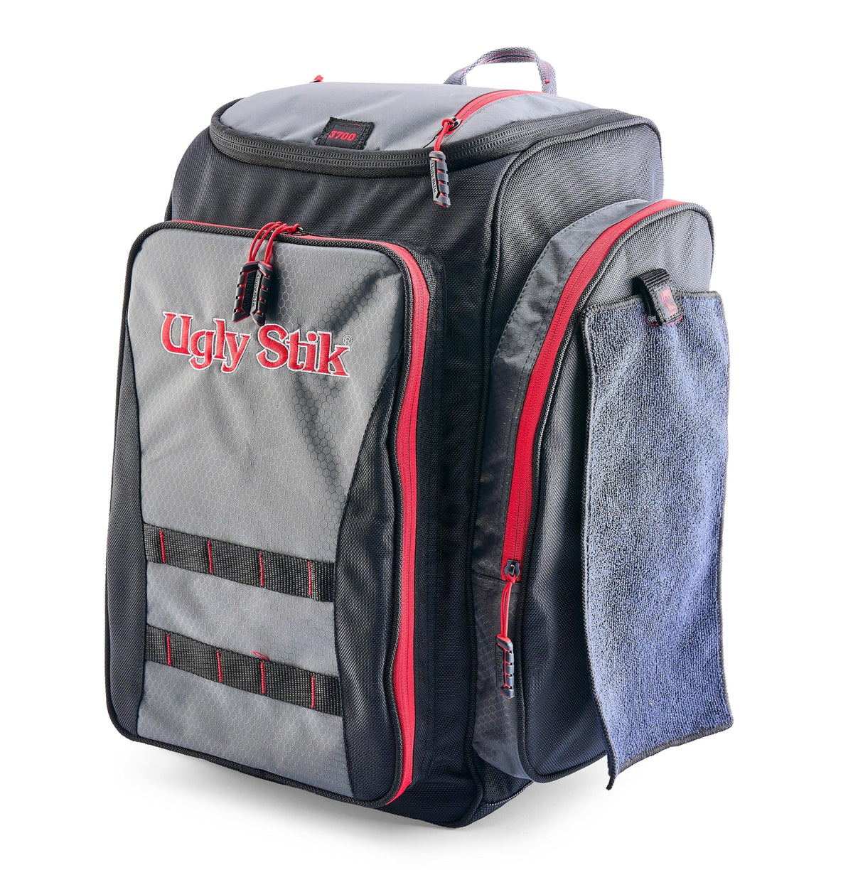 Ugly Stik Deluxe 3700 Backpack front view highlights durable construction for all-day fishing trips.
