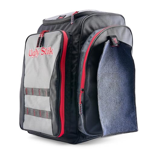 Ugly Stik Deluxe 3700 Backpack insulated cooler pocket preserves bait and drinks on hot days.
