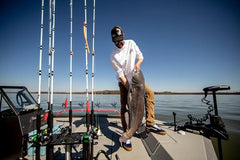 Ugly Stik Shakespeare 7’ Catfish Spinning Rod clear tip visibility enhances bite detection.