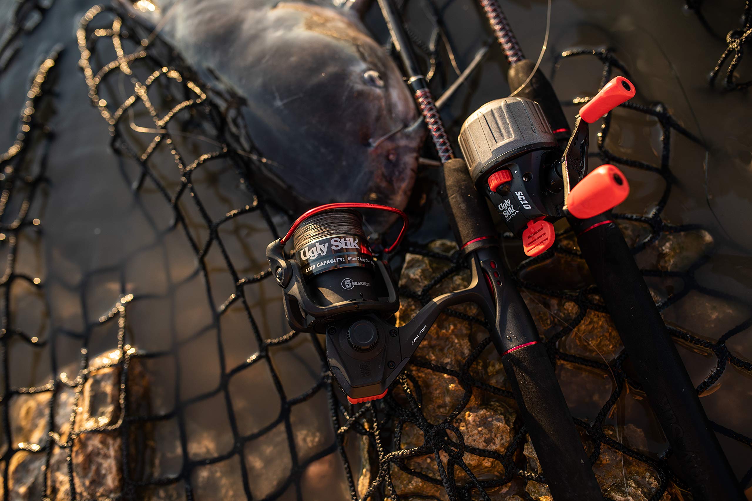 Ugly Stik Ugly Tuff spinning reel side profile showing rugged aluminum frame.