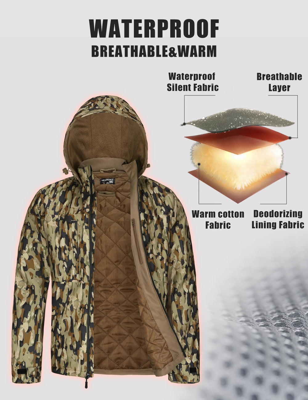 UIIHUNT waterproof outer shell protects against rain and snow while breathable