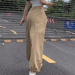 Uillui baggy cargo pants khaki, back view, versatile everyday wear in khaki