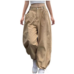 Uillui baggy cargo pants khaki, front view, ideal for casual streetwear looks