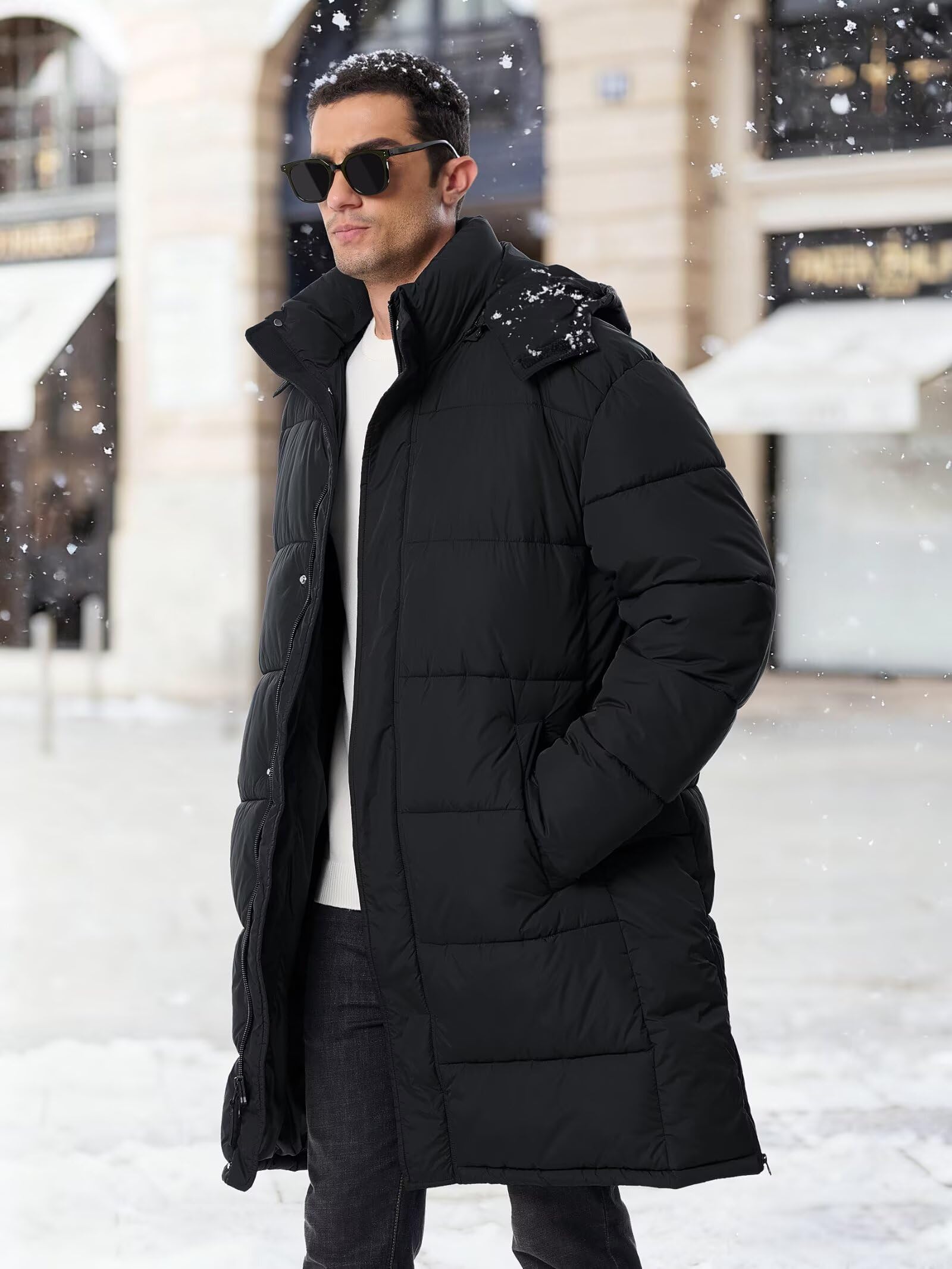 UIQUR coat with removable insulated hood for versatile styling in changing weather.