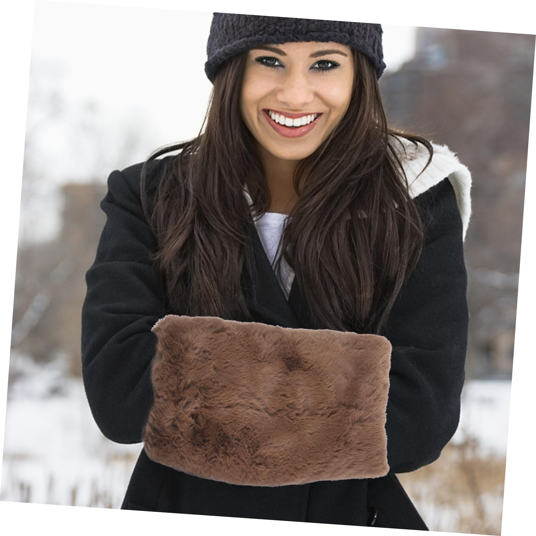 UKCOCO hand warmer muff in coffee tone complements winter wear