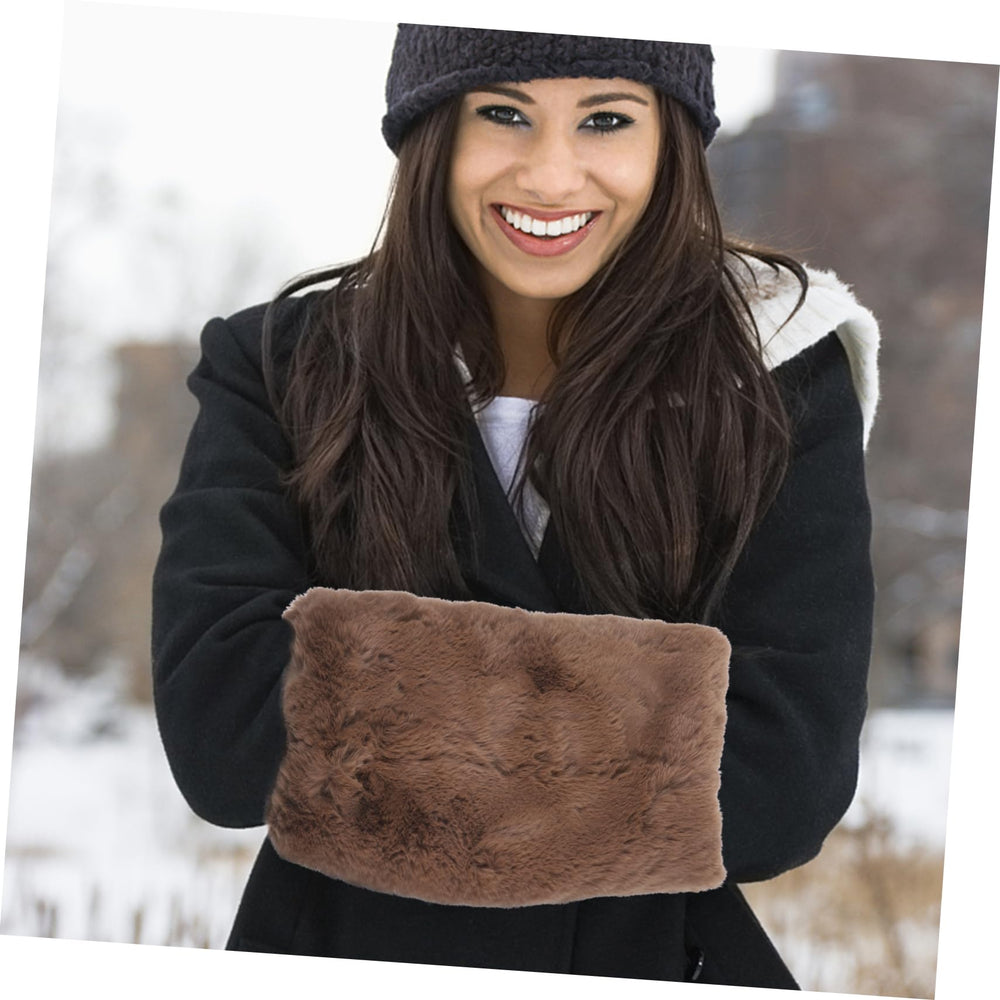 UKCOCO hand warmer muff in coffee tone complements winter wear