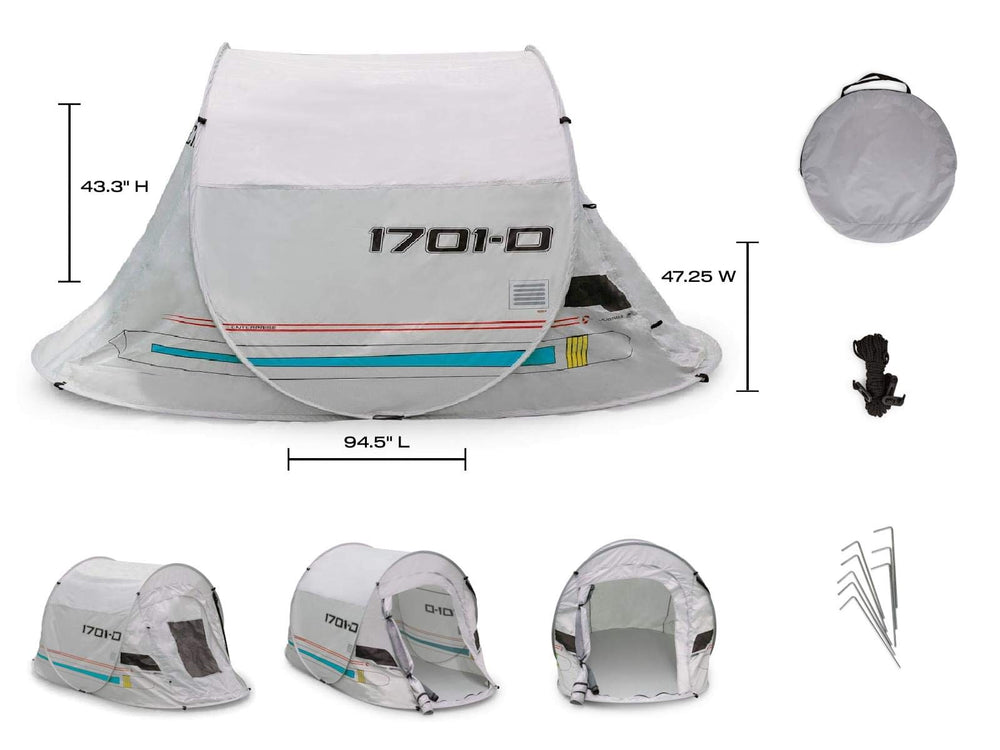 Ukonic Star Trek Justman tent pop-up setup for quick outdoor shelter.