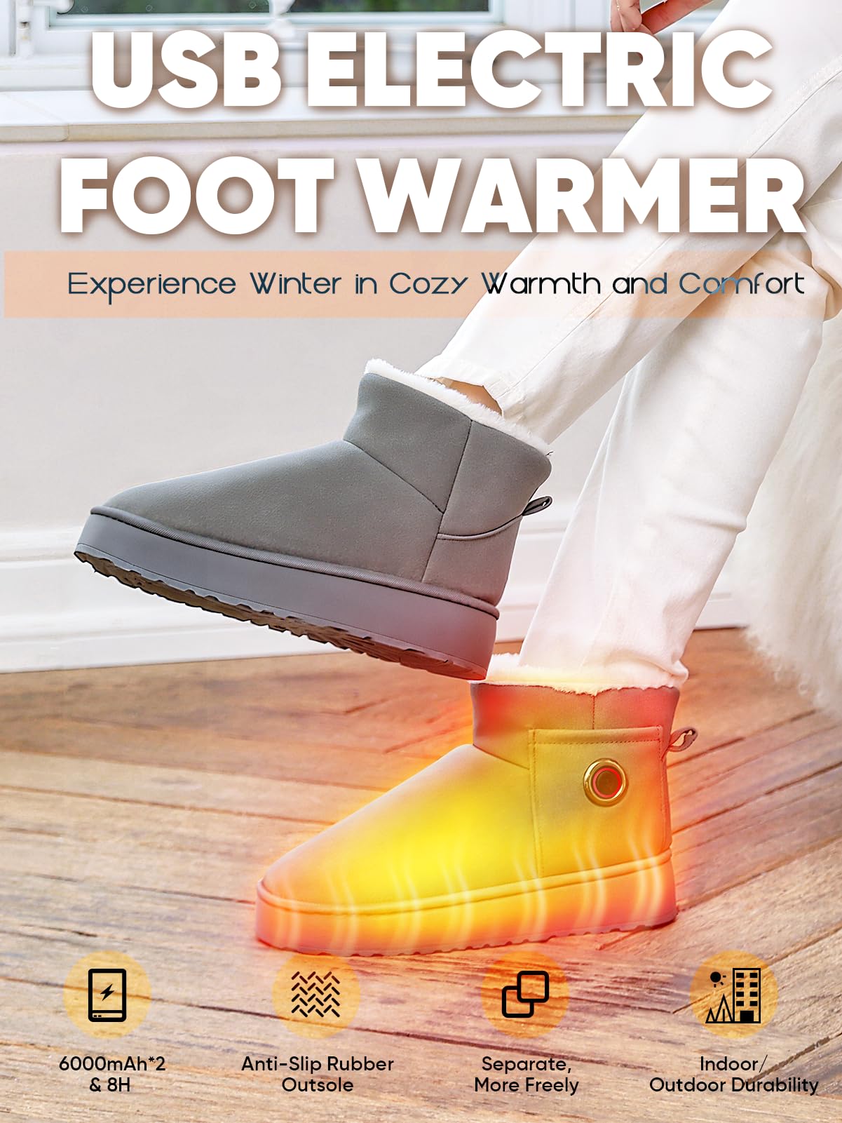 Ulefi heated slippers plush sherpa lining for cozy comfort.