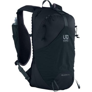 Ultimate Direction Blazek hydration pack with shoulder pockets for quick chews on the move.