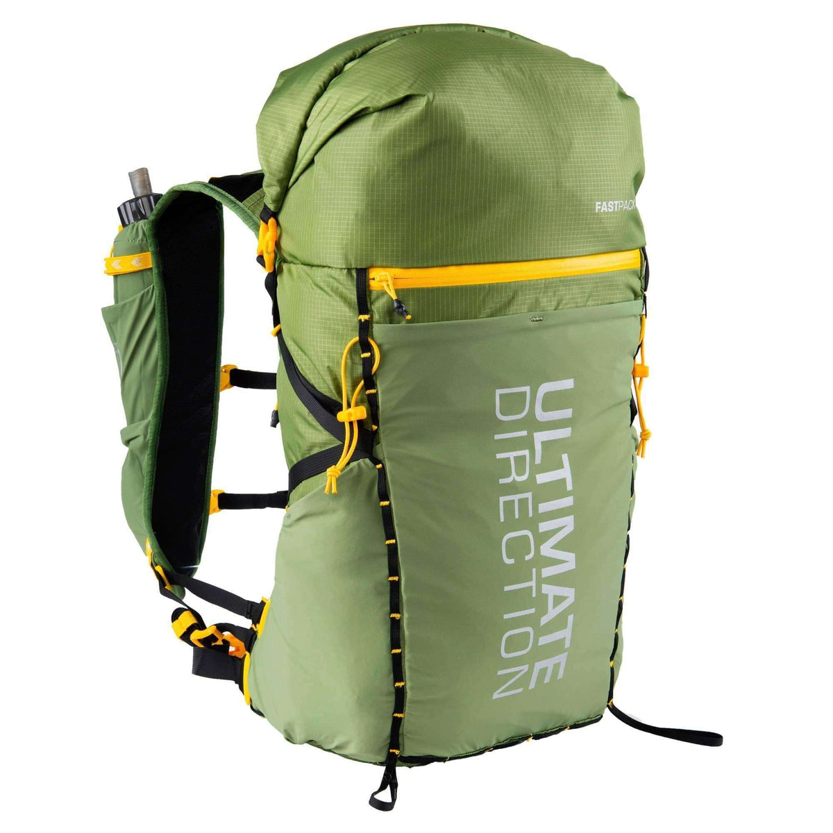 Ultimate Direction Fastpack 40 Spruce front view with quick-access pockets