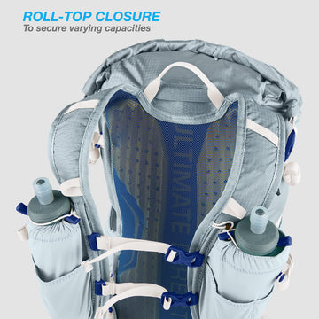 Ultimate Direction FastPackHer 20L 2.0 reflective accents boost visibility on trails.