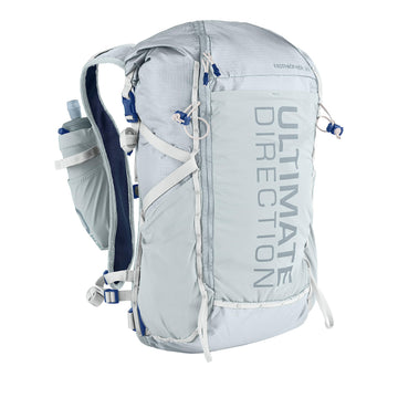 Ultimate Direction FastPackHer 20L 2.0 shoulder pockets keep essentials within reach during runs.