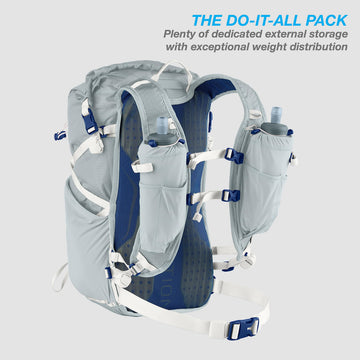 Ultimate Direction FastPackHer 20L 2.0 ventilated back panel for cooling comfort.