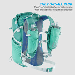 Dual shoulder pockets on the FastPackHer hold water bottles for easy hydration.