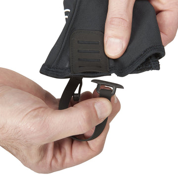 Ultimate Direction FK Gaiter black lace hook anchoring gaiter to footwear.