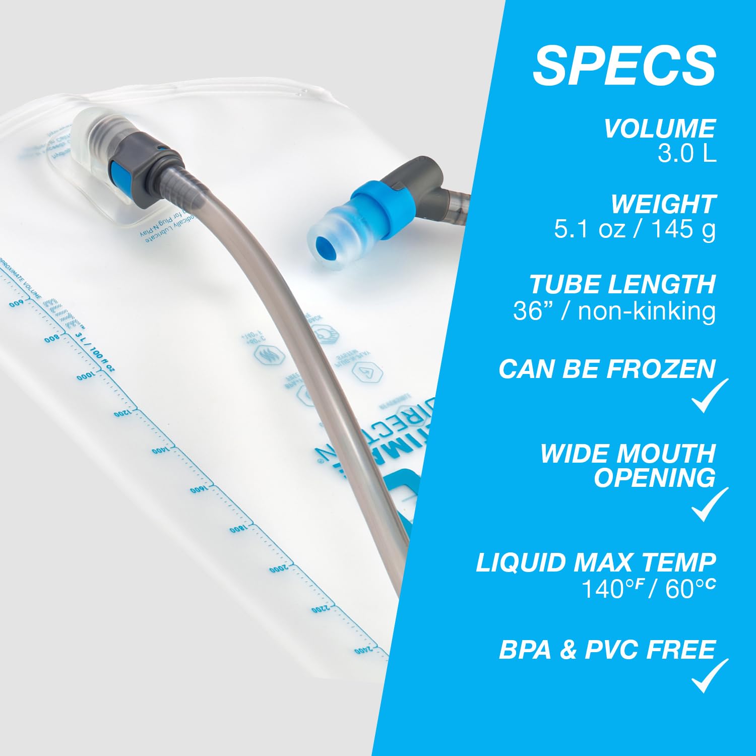 Ultimate Direction hydration bladder with plug-n-play simplifies refilling between segments.