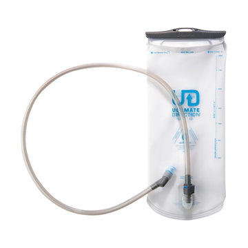 Ultimate Direction water reservoir with straw for hiking, showing smooth flow.