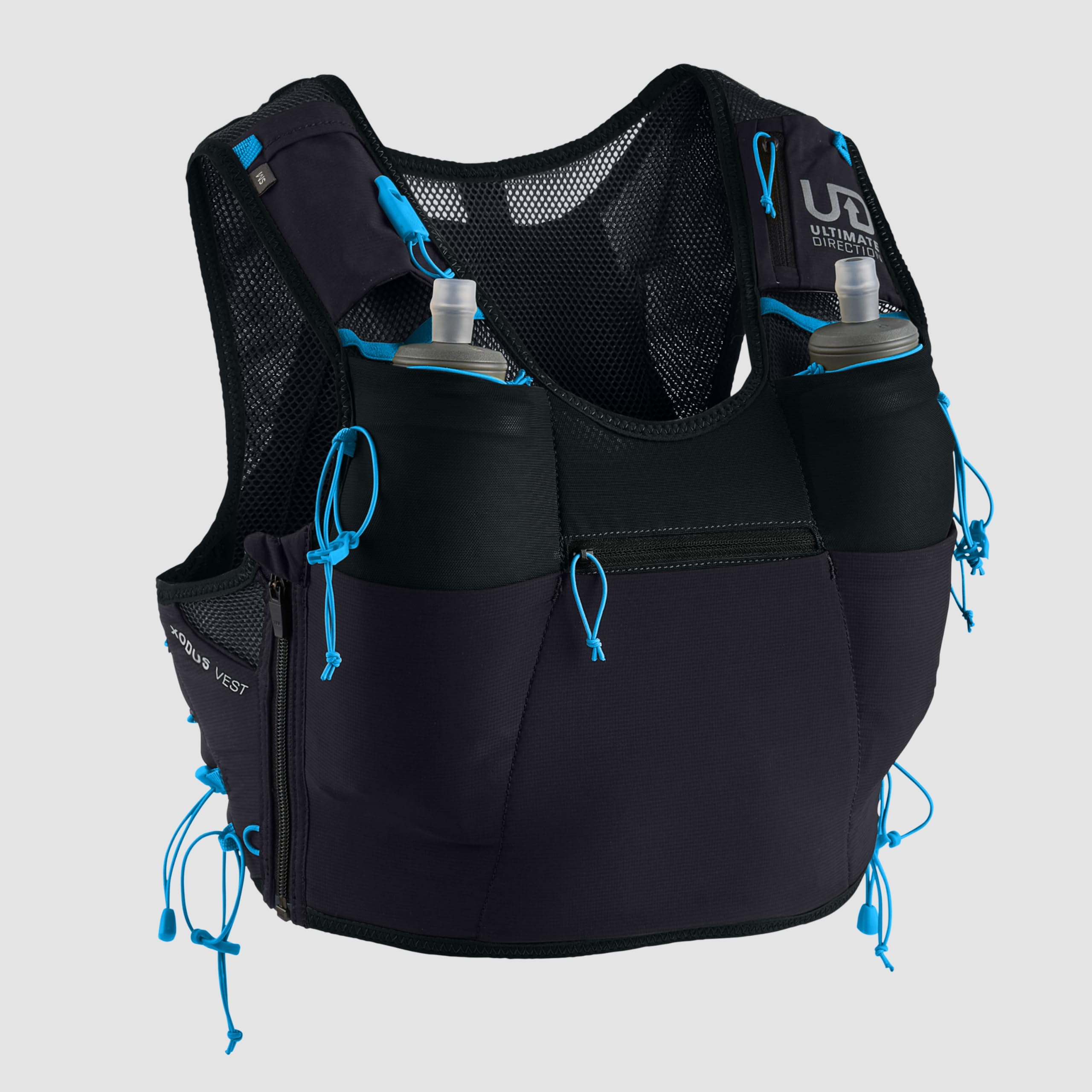 Ultimate Direction Xodus hydration vest front view with no-bounce fit