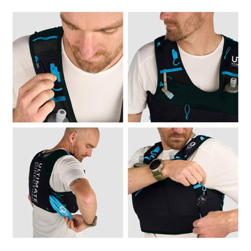 Ultimate Direction Xodus vest trekking-pole carry keeps gear within reach on ascent and descent