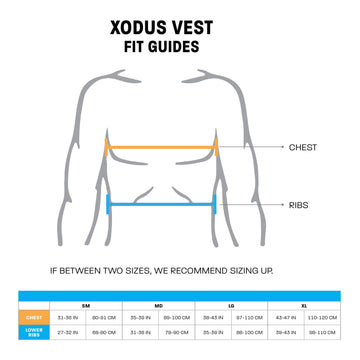 Action shot of Ultimate Direction Xodus vest during a rugged trail run.