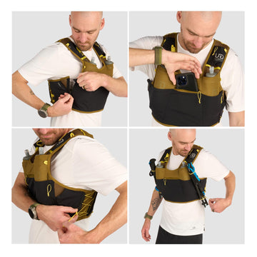 Ultimate Direction Xodus vest front and back pockets with hydration sleeve