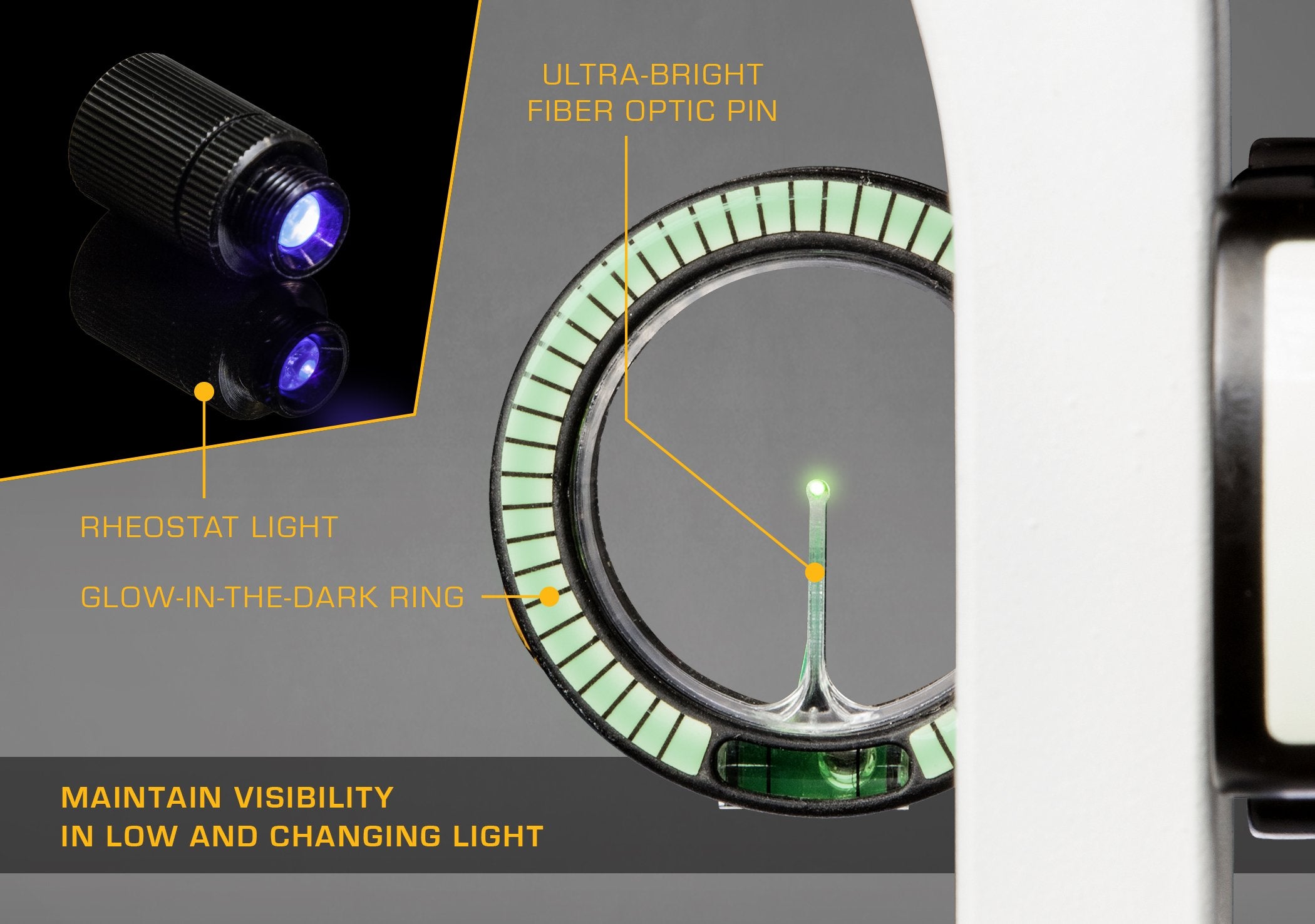 Ultra-bright .029 inch vertical fiber optic pin on Drive Slider
