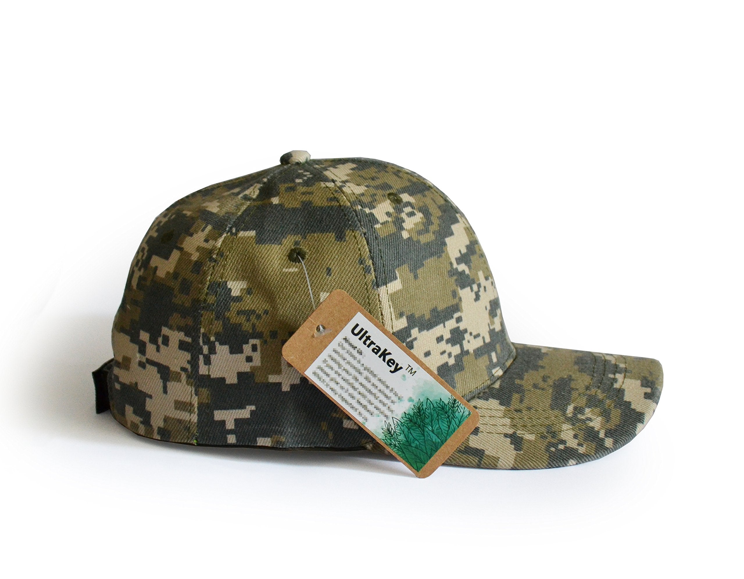 UltraKey army digital camouflage cap: forest trail use for hiking, hunting, and casual outdoor days.