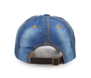  UltraKey blue denim cap, durable 85% cotton mix for long-lasting use.