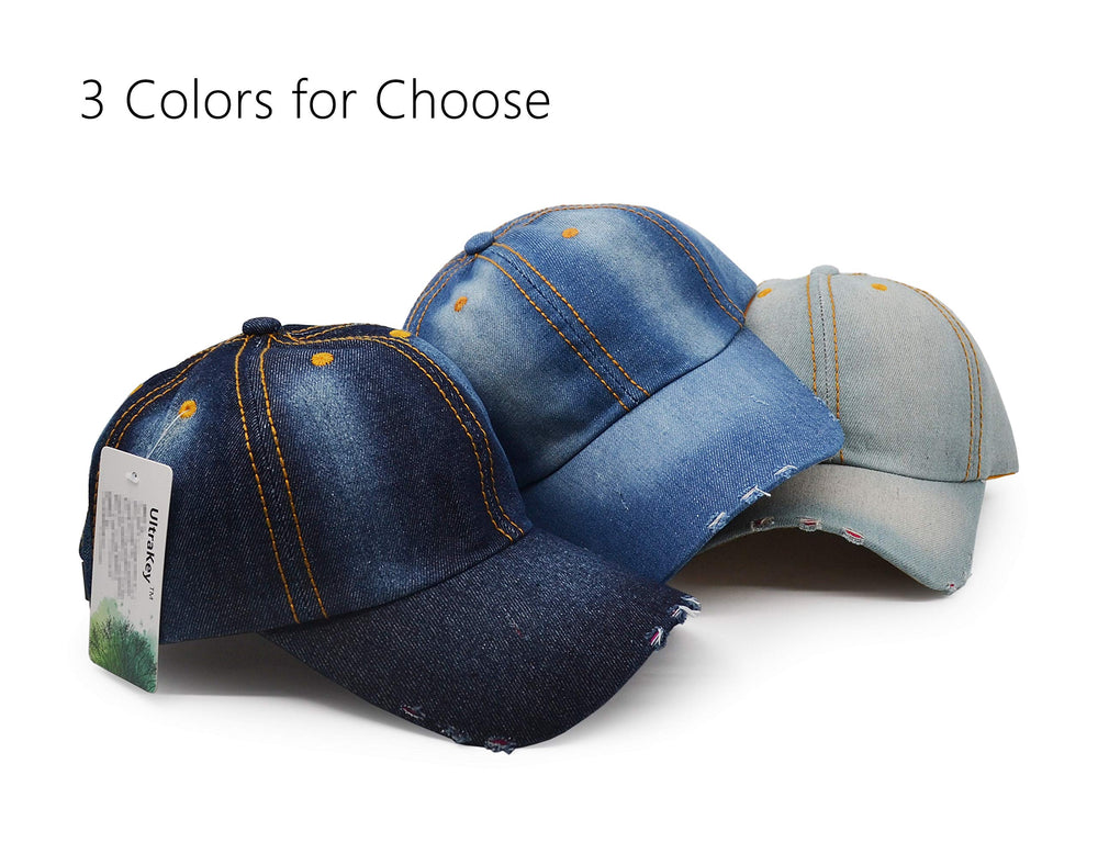 UltraKey Denim Baseball Cap back view with adjustable strap for comfort.