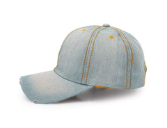UltraKey Denim Baseball Cap dilapidated design detail for rugged vibe.