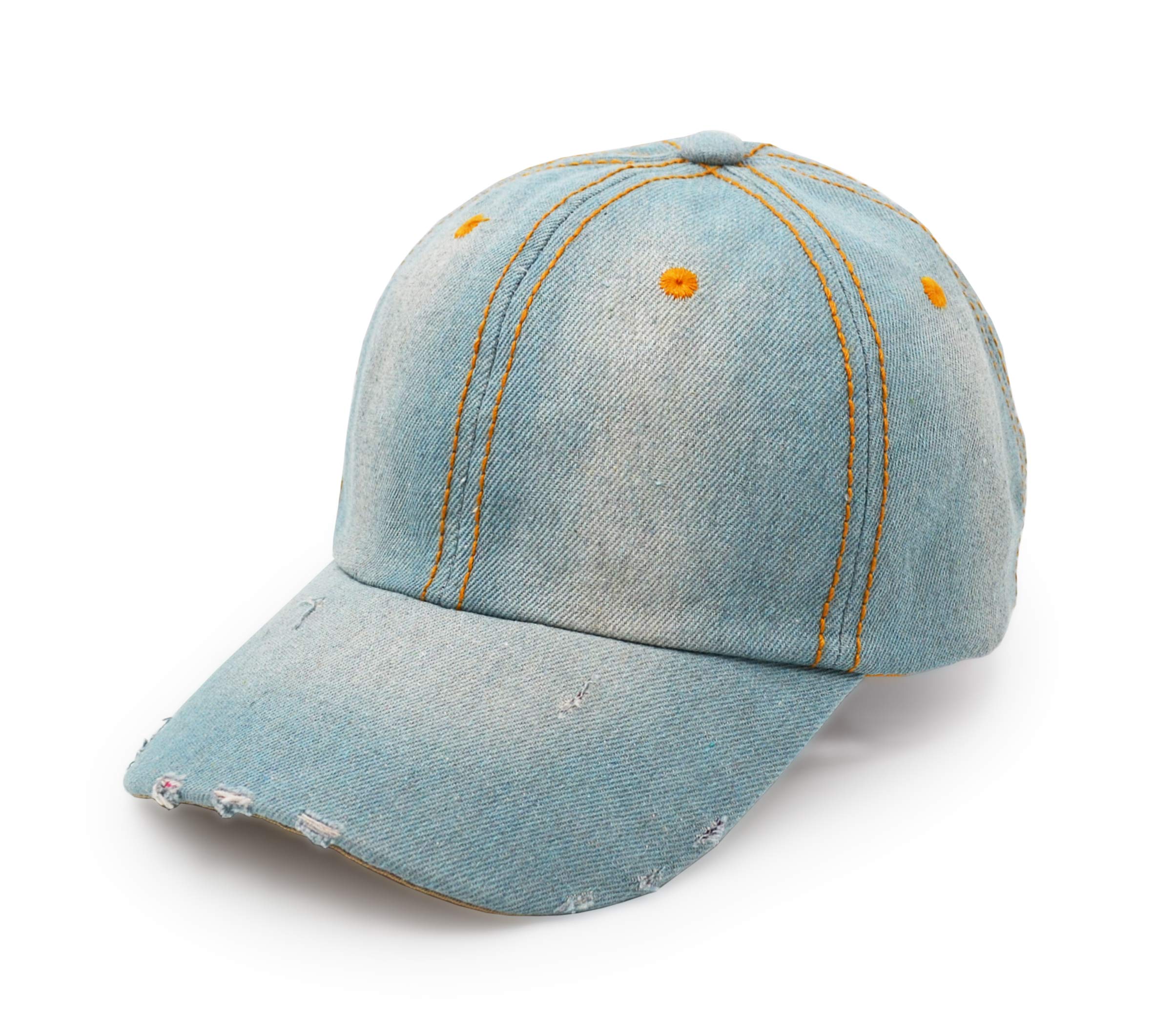 UltraKey Denim Baseball Cap front view, showcasing casual style and sun protection.