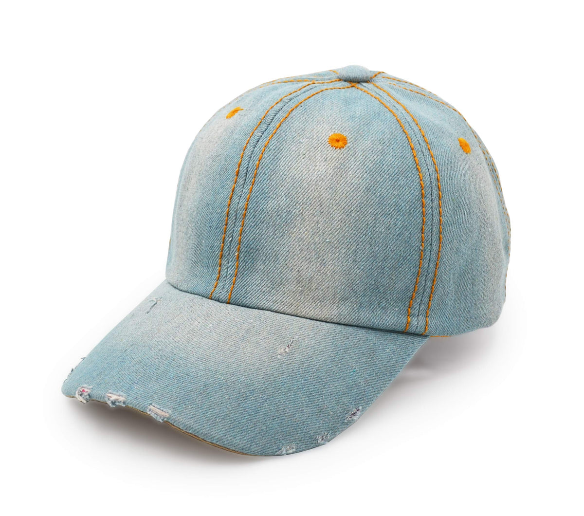 UltraKey Denim Baseball Cap front view, showcasing casual style and sun protection.