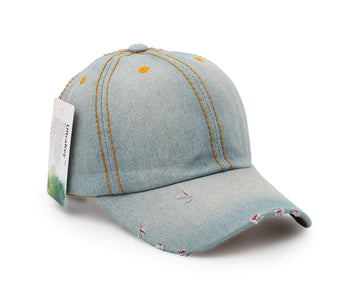 UltraKey Denim Baseball Cap side view demonstrates versatile unisex styling.