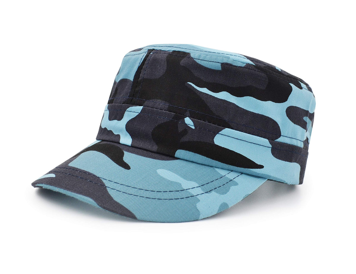 UltraKey flat top cap blue, front view, breathable everyday outdoor wear.