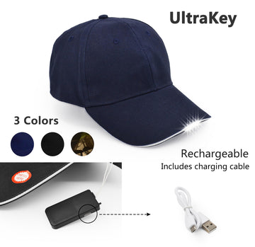 UltraKey hands-free LED cap with brim switch lights up at a touch for quick tasks.