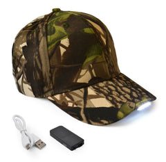 UltraKey hands-free LED cap camouflage, front view with outdoor visibility.