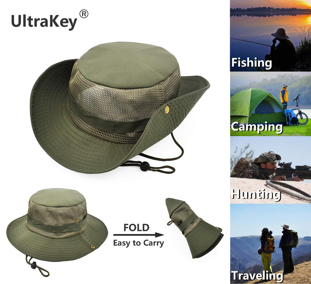 UltraKey mesh-panel ventilated hat provides head ventilation on hot days.