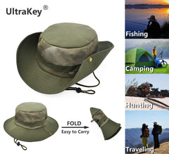 UltraKey mesh-panel ventilated hat provides head ventilation on hot days.