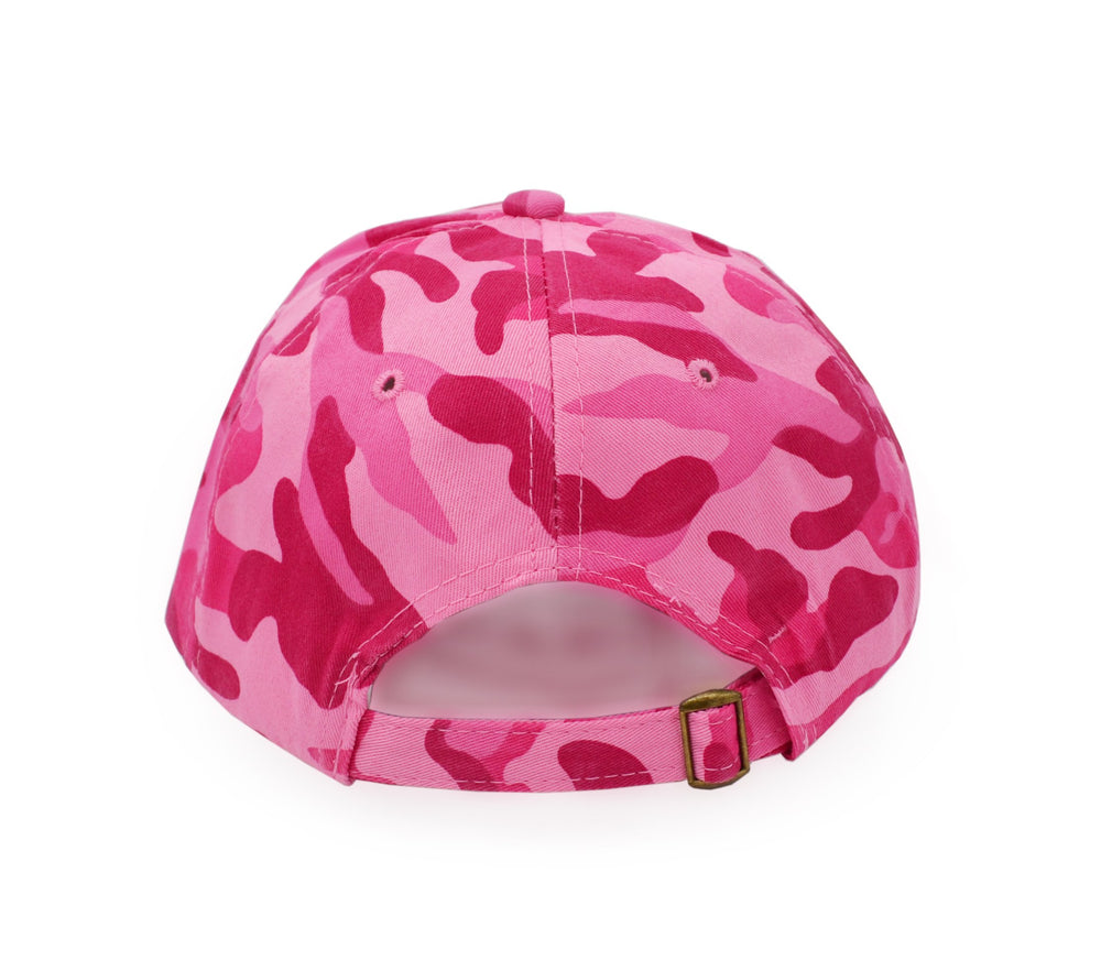 UltraKey pink camouflage cap packable travel view for easy carry.