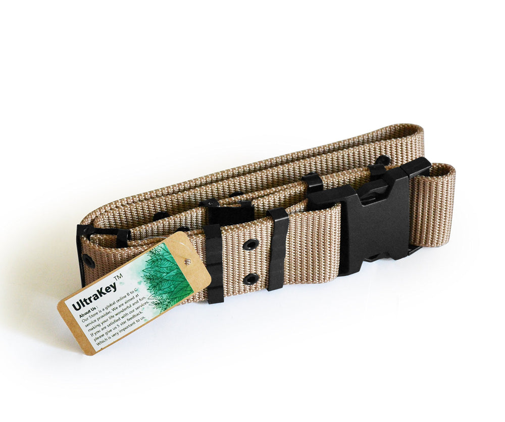 UltraKey Tactical Belt outdoor use scene emphasizes durability during camping or hunting.