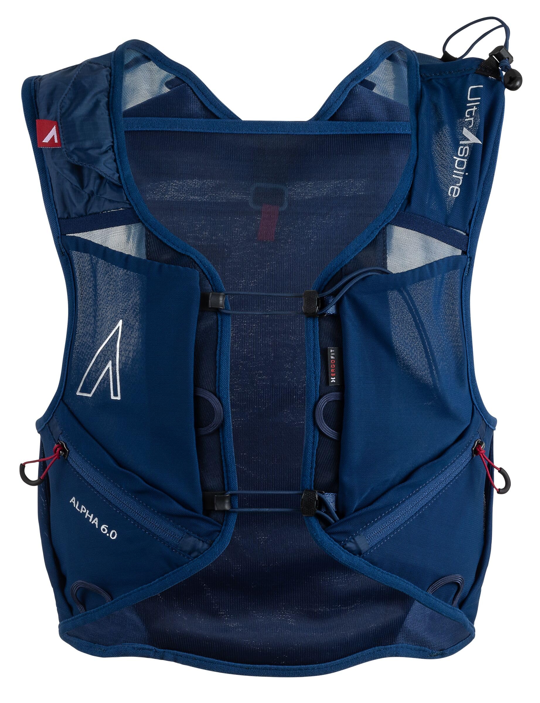 Ultraspire Alpha 6.0 back view highlights compact fit for endurance on trails.