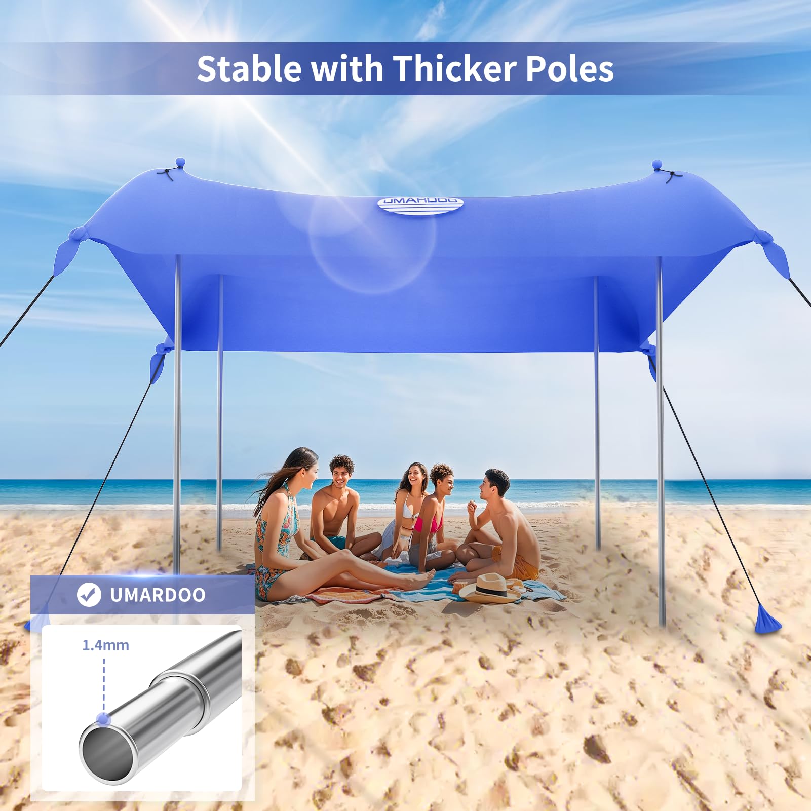UMARDOO durable fabric water-resistant canopy for damp seaside days.