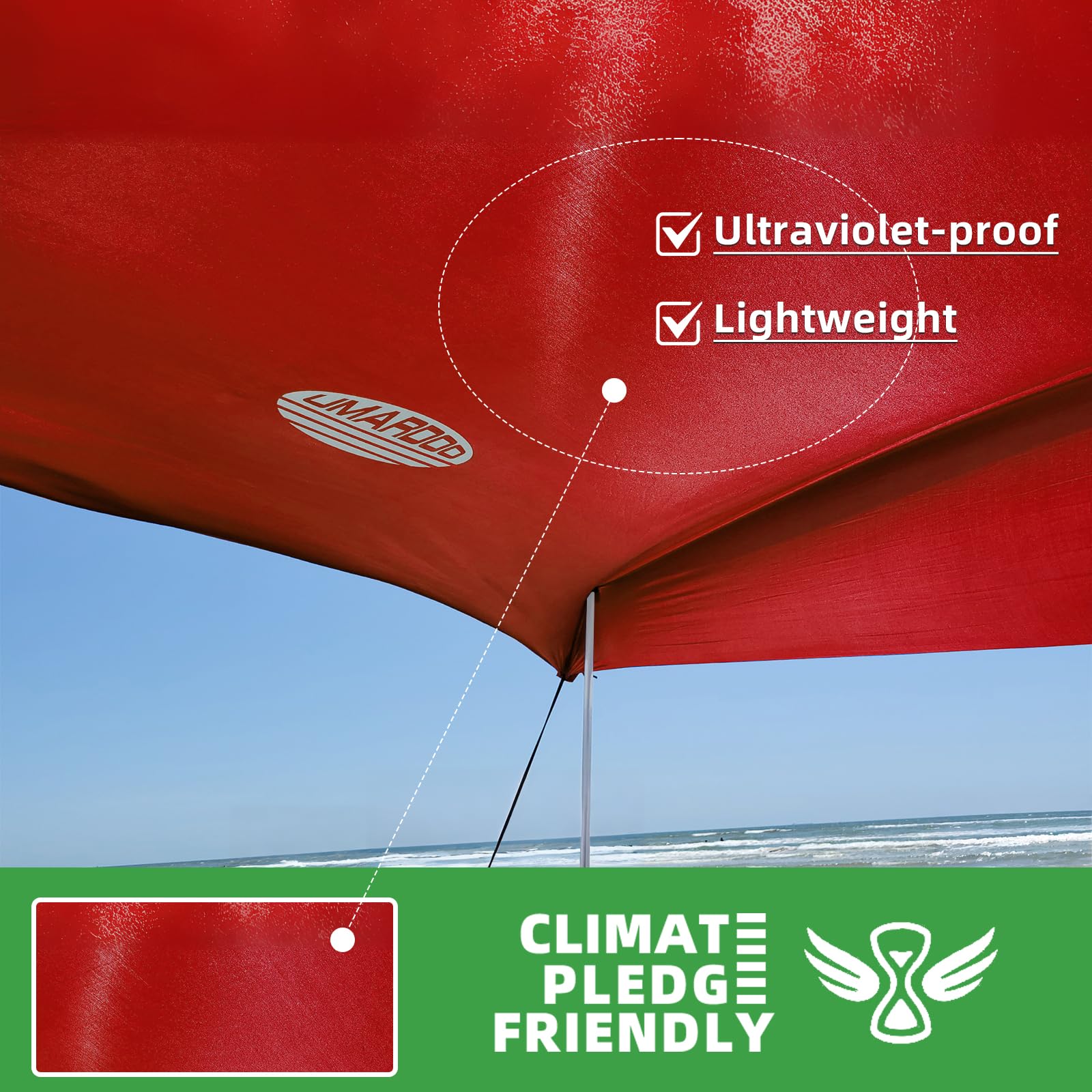 UMARDOO aluminum poles close-up showing sturdy frame for wind resistance during breezy days