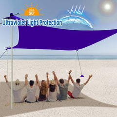 Umardo UPF 50+ sun shade delivers UV protection while family relaxes outdoors.