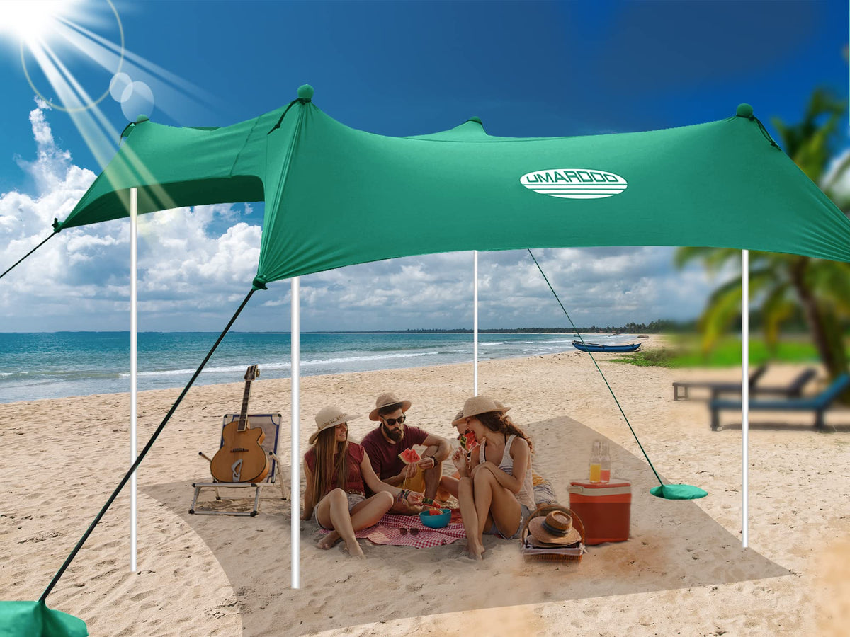 UMARDOO family beach tent assembled provides ample shade for outdoor gatherings